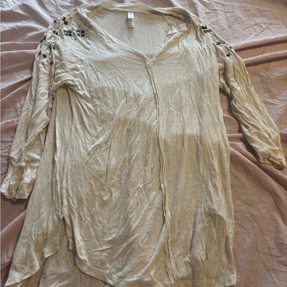 Cream Open top with Studded Sleeves